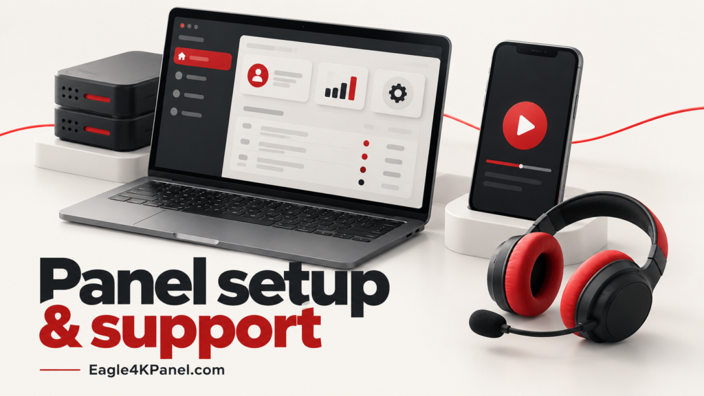 Illustration of reseller panel management, a player app and support headset